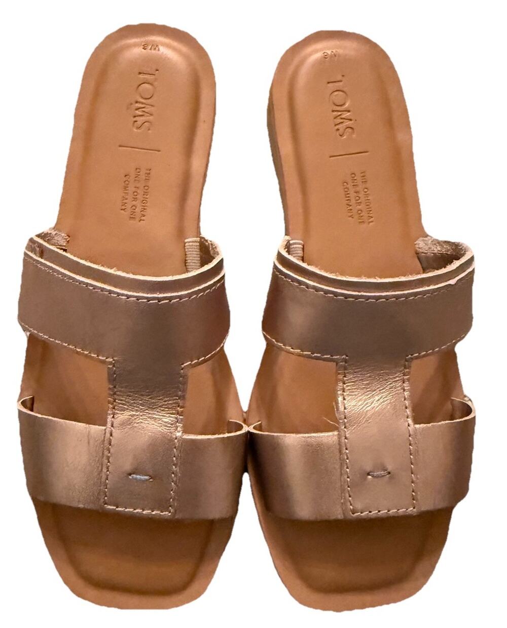 TOMS Women’s Gold Flat Slip On Square Toe H-Strap Sandals Size 6W